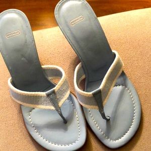 Coach leather/fabric sandals.. 2 1/2 inch kitten heel. Mint. Never worn.